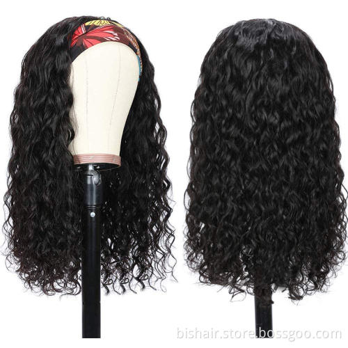 Headband Human Hair Wig Water Wave No Glue No Lace Front Headband Wig Brazilian Real Hair Wig Suitable for Women 150% Density